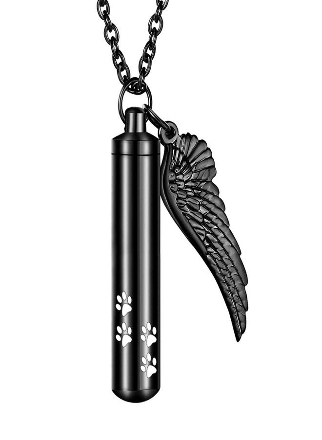 abooxiu Cylinder Cremation Urn Necklace with Angel Wing Pet Paw Ashes Keepsake Jewelry - Image 1